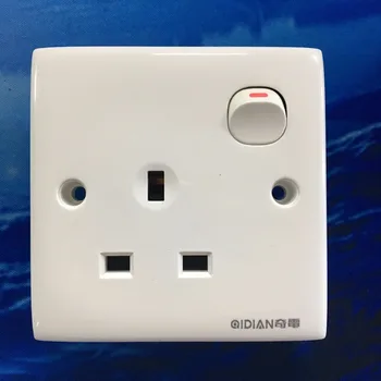 

86x86mm White Plastic Casing 1 Push Button British Standard UK Hong Kong Plug Base Socket Switch Wall Plate AC 250V 13A