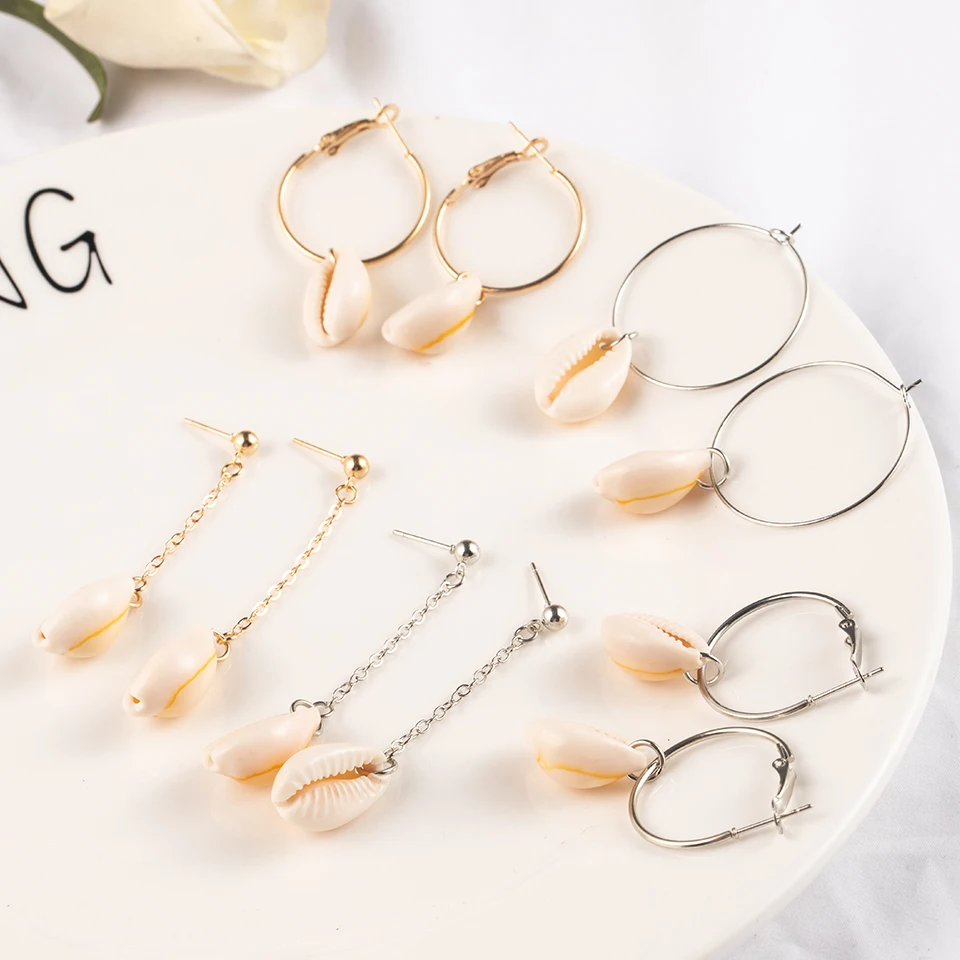 

Golden Silver Suit Minimalist Seashell Sea Shell Pendant Dangle Drop Earrings for Women Female Fashion 2019 Jewelry Accessories