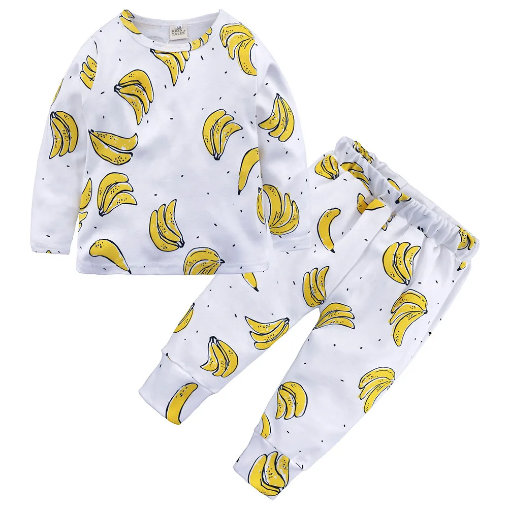 Зимняя детская одежда, топы с цветочным принтом для маленьких мальчиков и девочек, футболка и штаны, Пижама, одежда для сна, комплект из 2