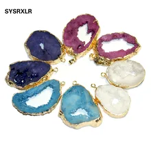 

Wholesale 1 PCS 4 Colors Natural Unique Crystal Druse Geode Stone Pendant Irregular Geode DIY Fit Necklace For Jewelry Making