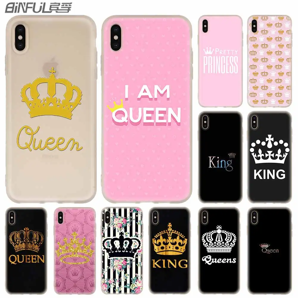

Cases Silicone soft Cover for iPhone 11 Pro X XS Max XR 6 6S 7 8 Plus 5 4S SE King Queen Couple crown