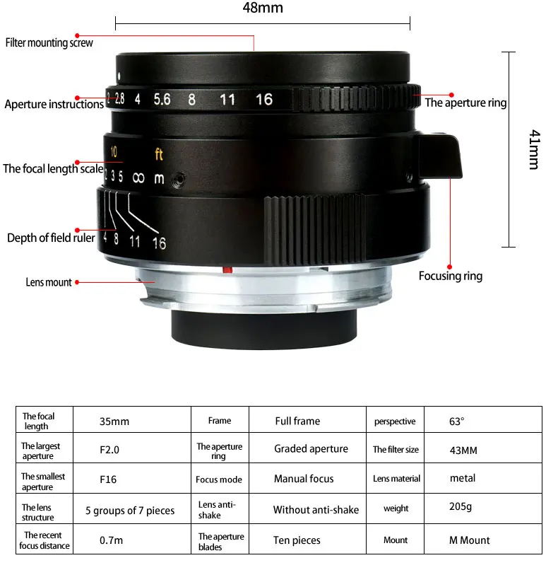 7 ремесленников 35 мм F2 Большая диафрагма paraxial M-mount объектив для камер Leica M-M M240 M3 M5 M6 M7 M8 M9 M9P M10