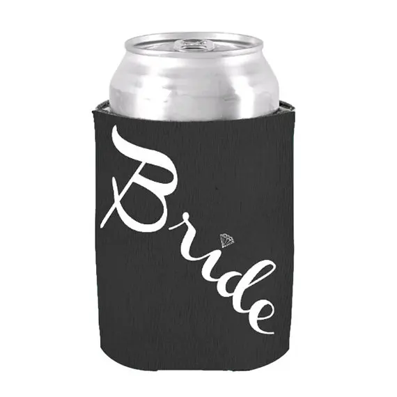 Bridal Shower Gift Bride Retro Script White Can Cooler Romantic Couple Neoprene Beverage