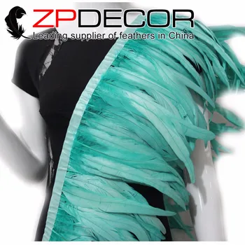 

ZPDECOR Wholesale 1 yard 25-30cm(10-12inch) Dyed Aqua Green Chicken Coque Feather Fringe Trim for Carnival Costume Decoration