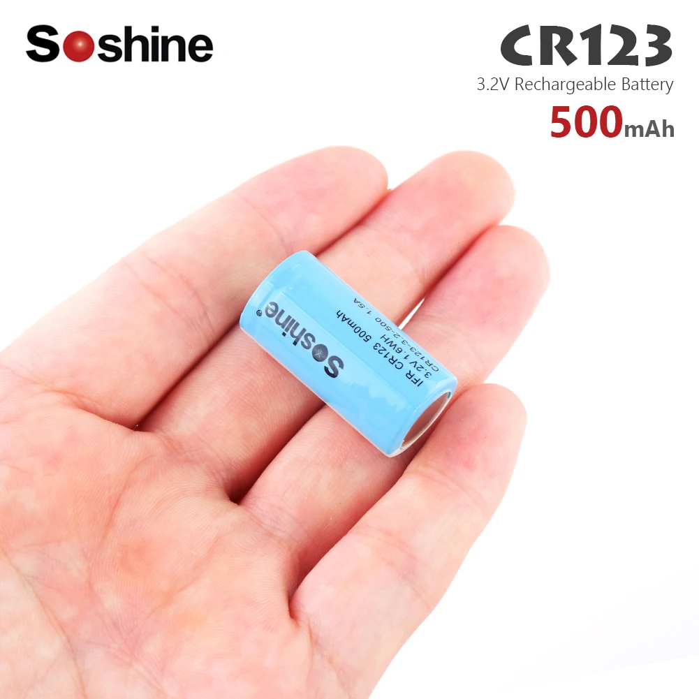 

Soshine CR123 Battery 500mAh 3.2V 1.5A Rechargeable Li-Po Lithium 16340 LiFePO4 Batteries Batteria safe batteries Industrial use