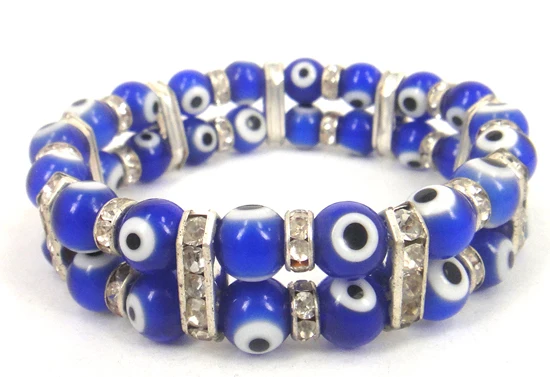 Женский размер 8 мм, двухрядный браслет Evil Eye с разделитель со стразами, женские браслеты - Окраска металла: dark blue