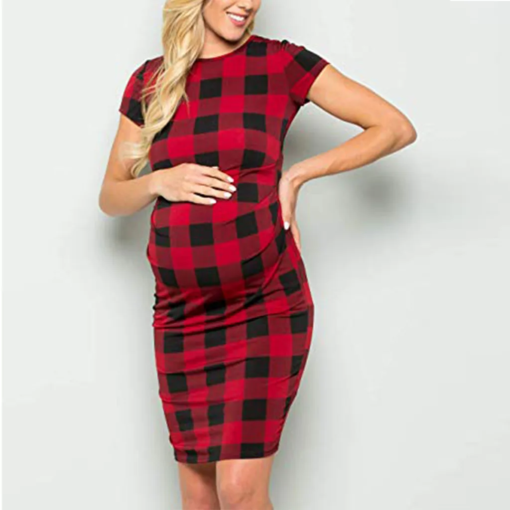 

Women's Pregnancy Short Sleeve Lattice Print Dress Maternity Sundress Clothes vestido gestantes gravidas fotografia zwangerschap