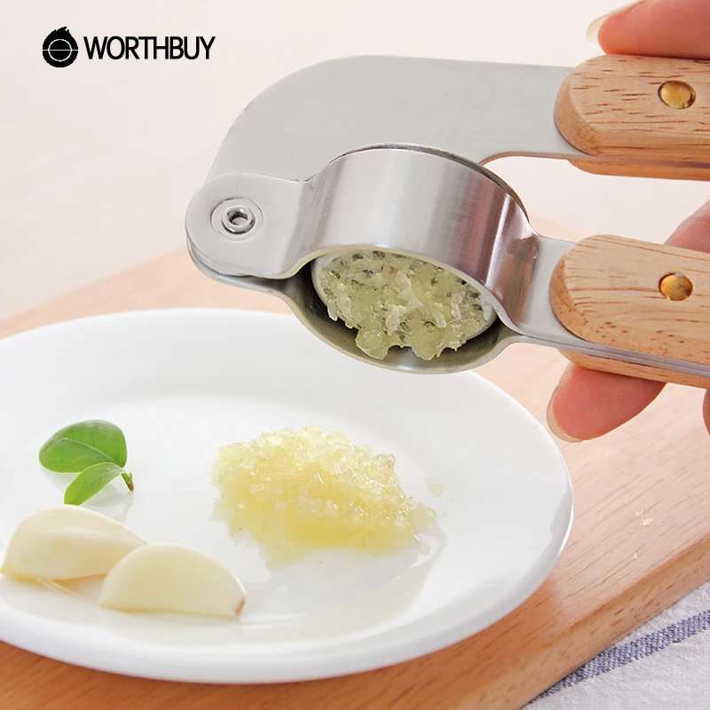 WORTHBUY 304 пресс для чеснока из нержавеющей стали с деревянной ручкой чеснокодавилка резак имбирный пресс-шинковка кухонные аксессуары