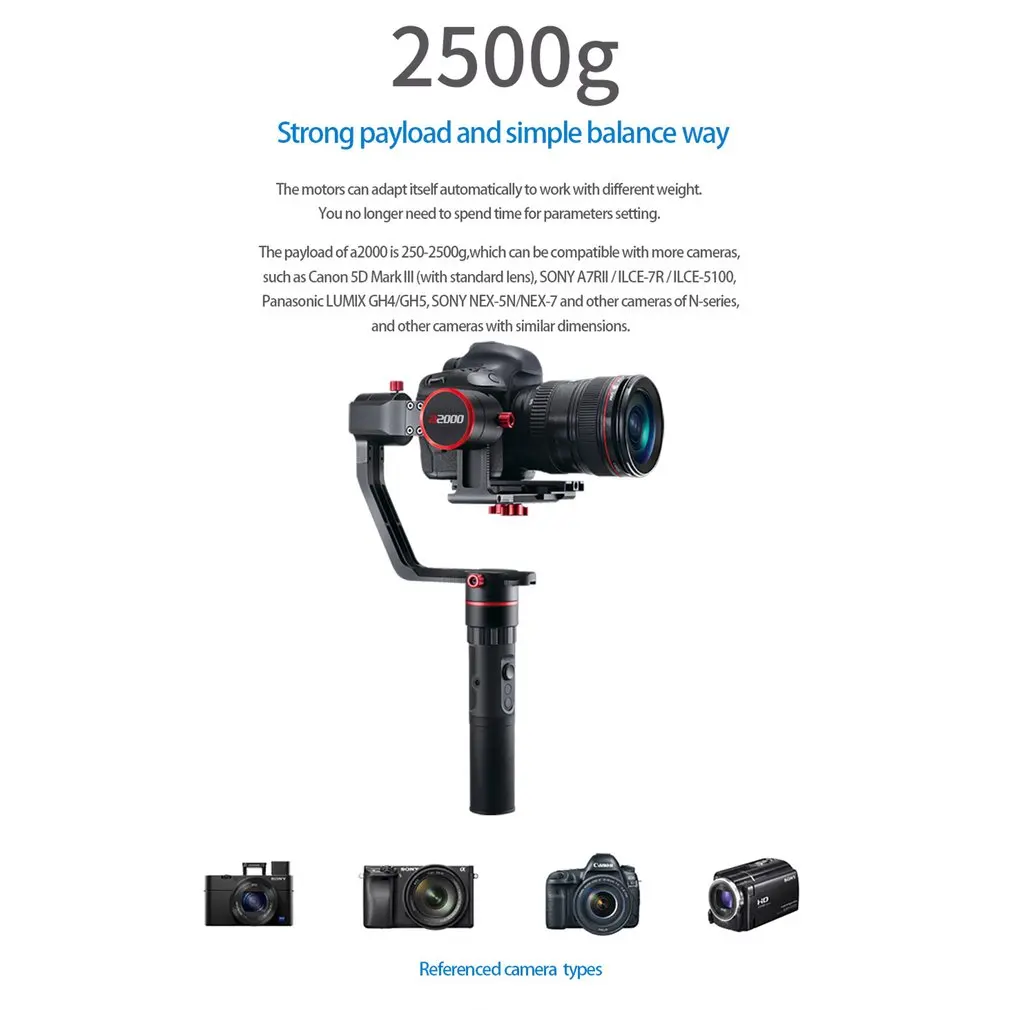 

FeiyuTech A2000 3-Axis Gimbal Selfie DSLR Camera Dual Handheld Stabilizer for Canon 5D SONY SONY Panasonic HOT!