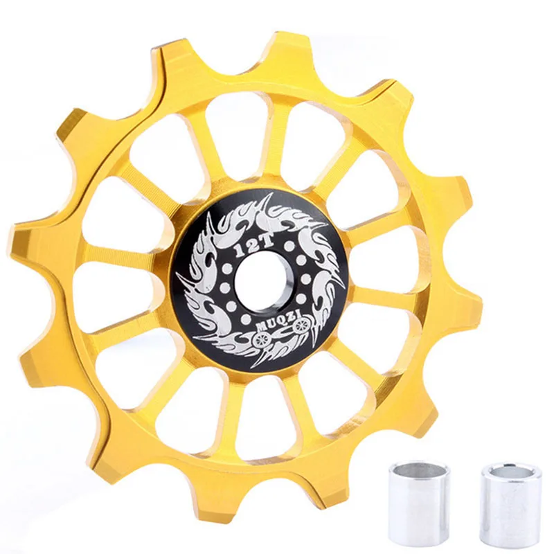 

Muqzi Bicycle 12T Positive Negative Tooth Wheel Rear Derailleur Bike Guide Pulley Ceramics Bearing Gold
