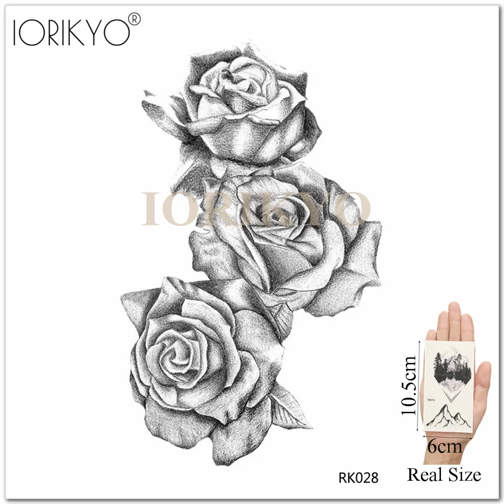 Иорикио черный браслет Флора временные татуировки наклейки женский боди-арт Цветок переводная татуировка на руку девушки Поддельные розы татуировки