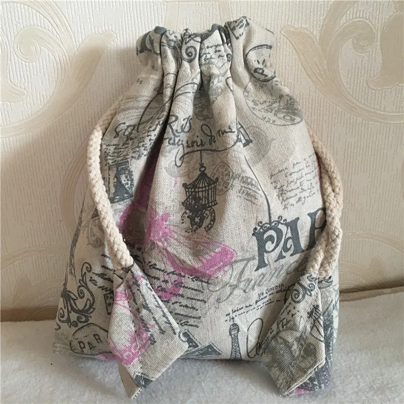 Yile белье хлопок drawstring многоцелевой органайзер Bag Косметическая телефон сумка цветок бабочка Париж башня