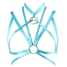 СИНИЙ бандаж, портупея клетка бюстгальтер для Для женщин топы из ремешков корсеты и бюстье готический Фетиш Нижнее белье фестиваль отрегулировать нижнее бельё для девочек Одежда для танцев