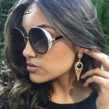 CALIFIT Gothic Steampunk Women Sunglasses Coating Mirrored Sunglass Round Circle Sun glasses Retro Vintage Oculos UV400 Shades