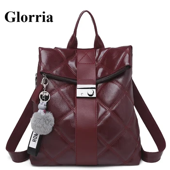 

Glorria Fashion Retro Multifunction Backpack Women Plaid Leather Backpack Lady Small Travel Backpack Bookbag for Girls Sac A Dos