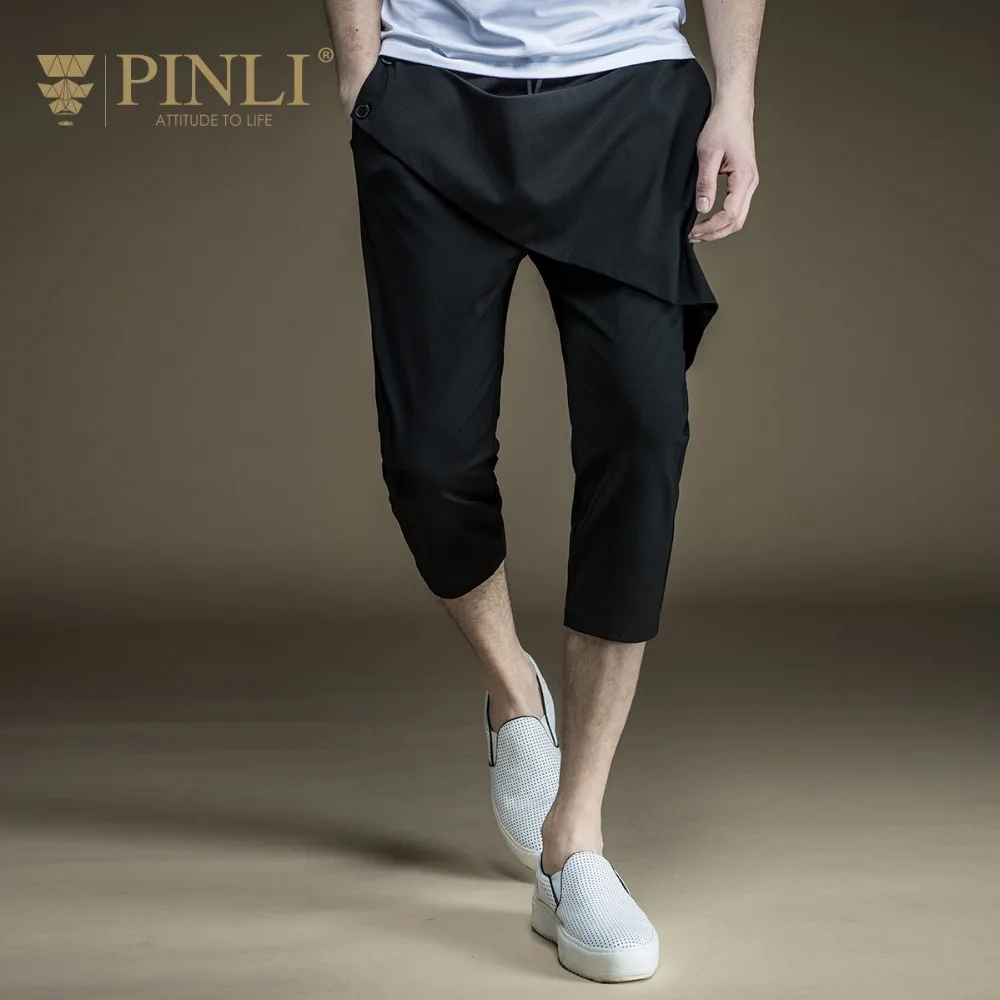 Free Shipping New fashion casual man male Men's Summer Slim Cropped calf length black Tapered