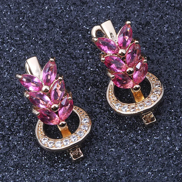 2018 Summer Jewelry Red Cubic Zirconia Earring For Women Gold Color 2018 Summer Jewelry Red Cubic Zirconia Earring For Women Gold Color Earrings Party Best Gift E009