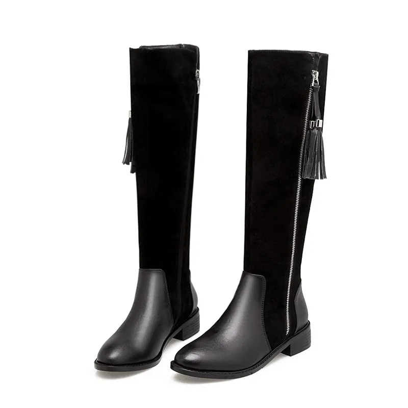 black leather boots with low heel