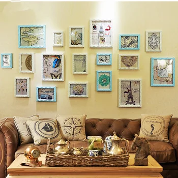 

18 pieces/set Wedding Room Photo Frame For Romantic Picture White Blue Frame For Family Photos Living Room Background Decor Foto