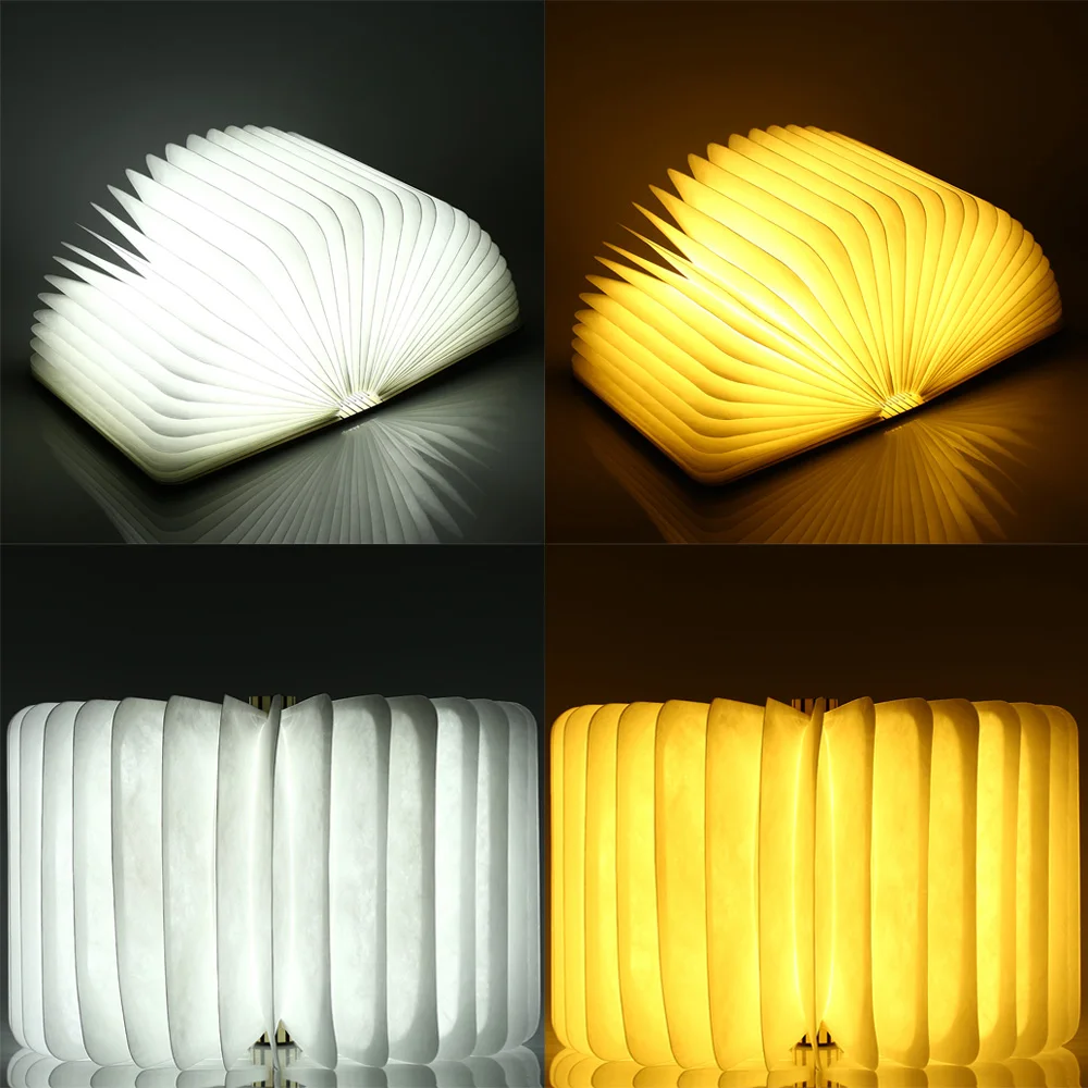 

LED Wooden Folding Book Shape Night Light 360 Degree Foldable Rechargeable book Lamp Home Table Desk Ceiling Decor Portable Lamp