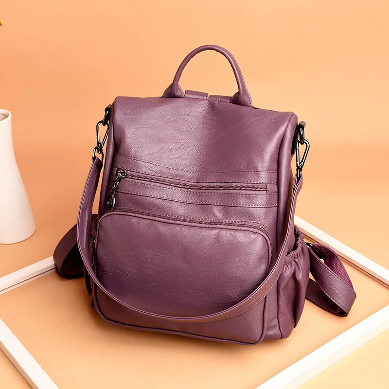 Повседневный женский рюкзак с защитой от кражи, кожаный рюкзак, Женский Большой Вместительный рюкзак, дизайнерская школьная сумка, простые сумки на плечо