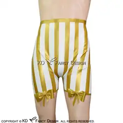 Белые с золотыми планками сексуальные латексные трусы-боксеры с бантами и полосками резиновые трусы DK-0086