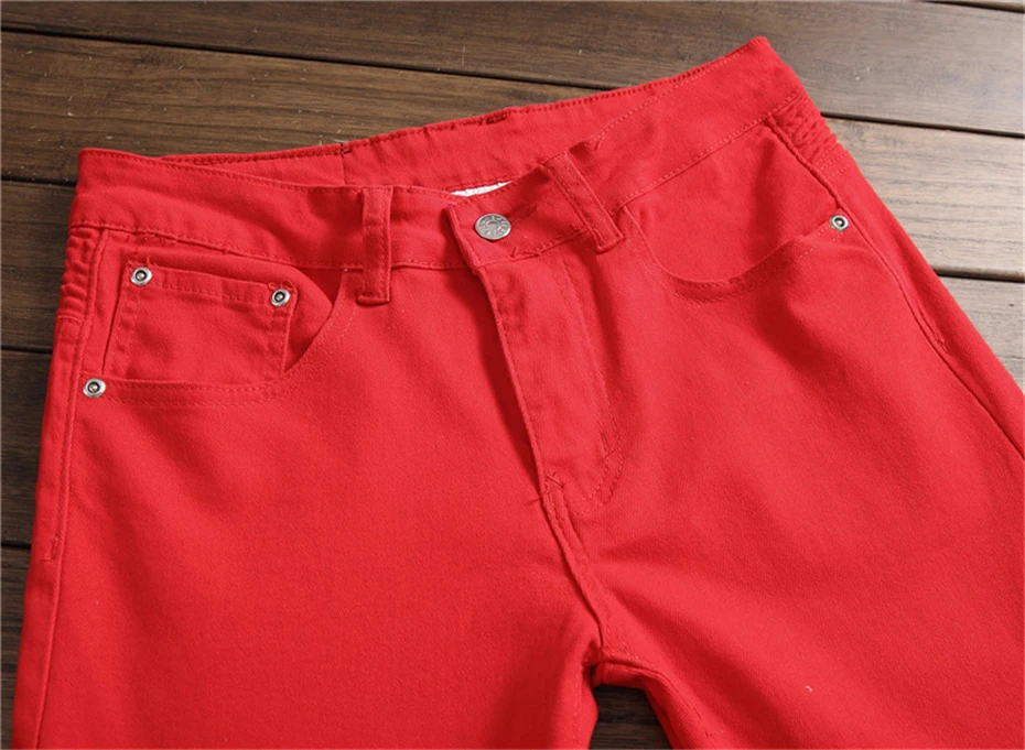 Мужские байкерские джинсы в стиле хип-хоп, облегающие однотонные джинсовые штаны, мужские уличные брюки желтого, красного, зеленого цвета, мужская одежда J0441