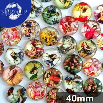 

5pcs/lot Glass Dome Seals Cabochons Embellishments Findings Round Flatback A Girl With Wings Pattern 40mm