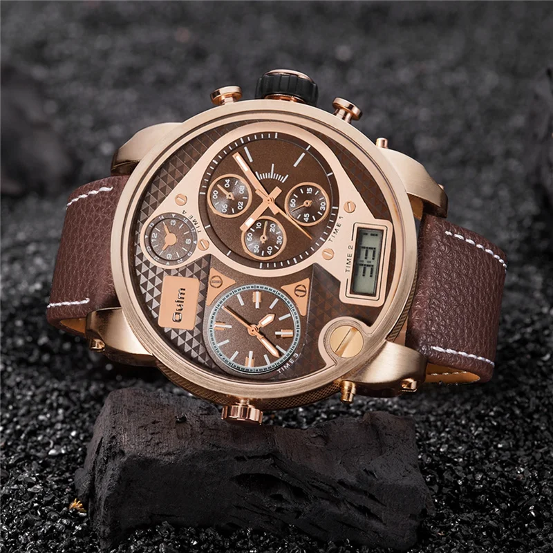 Oulm Dual Display Super Big Men's Watches Luxury Brand Sport Quartz