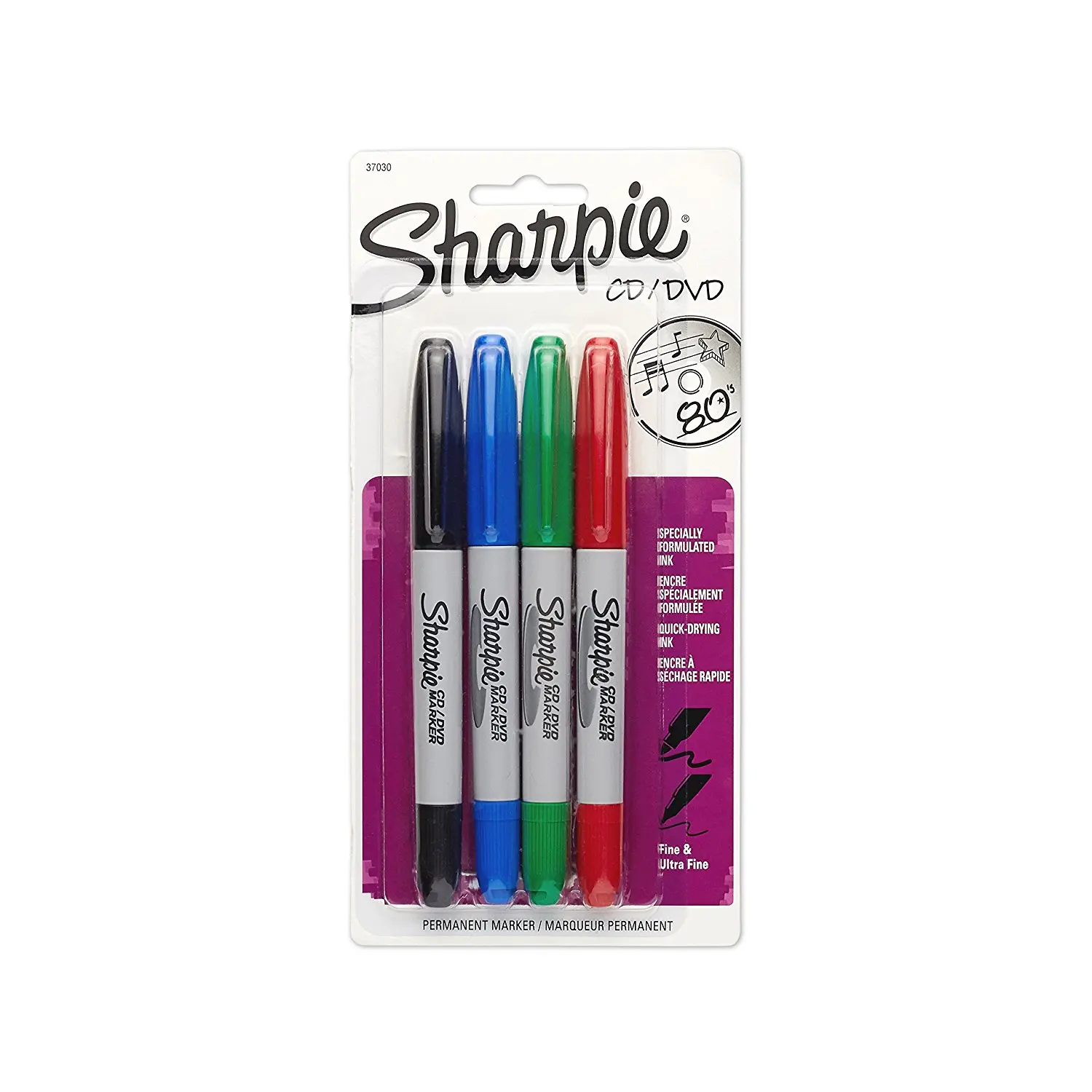 

4 Pcs/lot Sharpie CD/DVD Twin Tip Oil Based Permanent Marker Pen Blue Green Red Black Ink Assorted Color