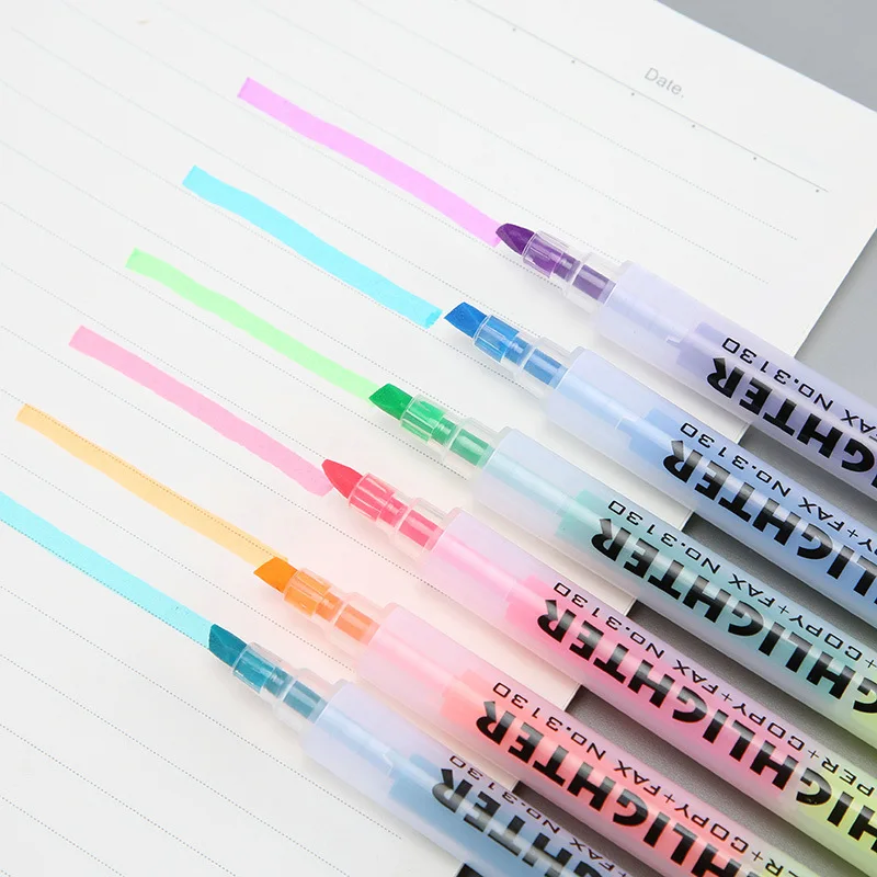 

6pcs/lot Double-head Highlighter Pen Pastel Liquid Marker Fluorescent Highlighters Color Pen For School Art Supplies