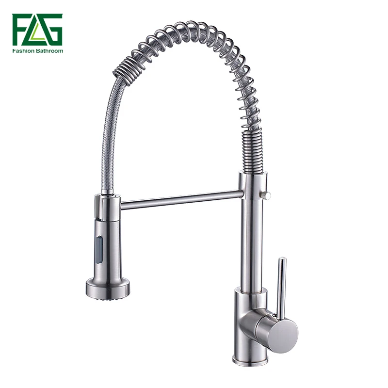  FLG LED Kitchen Faucet Brushed Nickel Sink Faucets Pull Out Tap All Around Rotate Swivel 2 Function - 33058271521