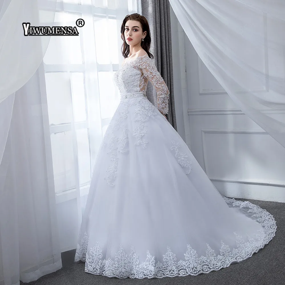 Vestido De Casamento 2 в 1 свадебное платье из тюля с длинными рукавами и тяжелыми жемчужинами роскошное свадебное платье es Robe De Mariee