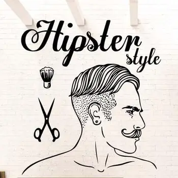 

Hair Salon Wall Sticker Man Face Scissors Barbershop Vinyl Wall Decal Hipstem style Classic Salon Signboard Wall Decoration