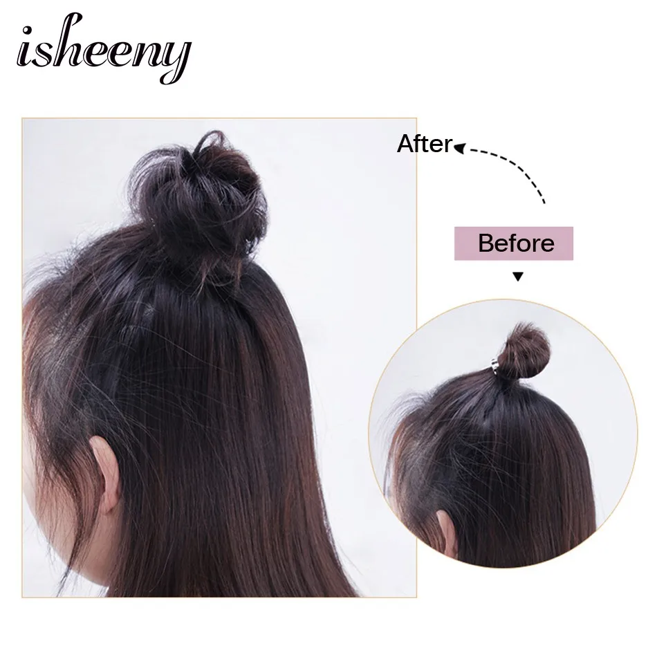 Isheeny European Human Hair Remy Rubber Band Chignon 17g Black Brown Natural Dount Chignon 4 Colors Human Hair Pure Color
