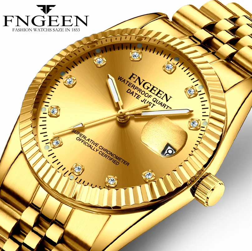 

Men's Watches Gold Stainless Steel Quartz Watch Waterproof Date Luxury Brand Male Wristwatch Clock Couple Female Relogio