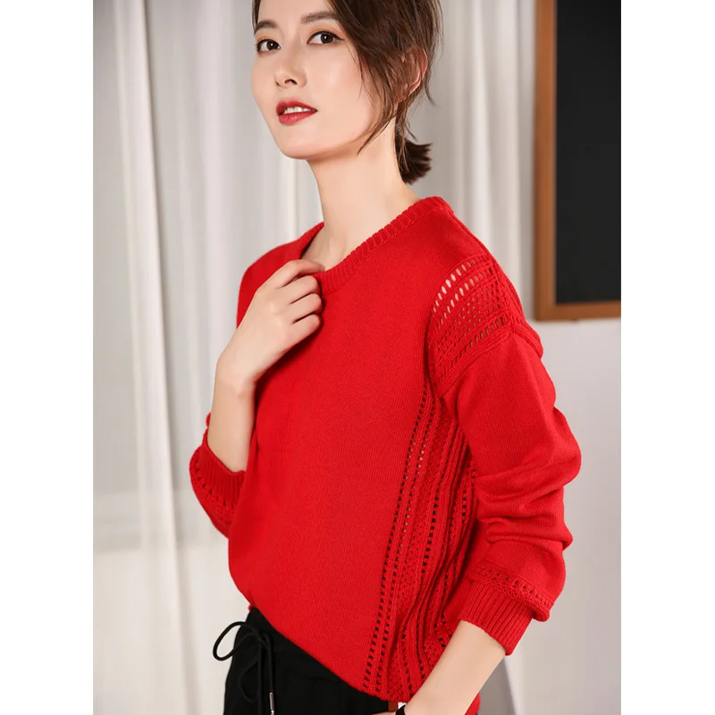 ZEHANGSEA-Knitted Women's Openwork Sweater Long Sleeve Tops Solid Color Pullover 2019 Korean Sweater Autumn Winter-Free shipping