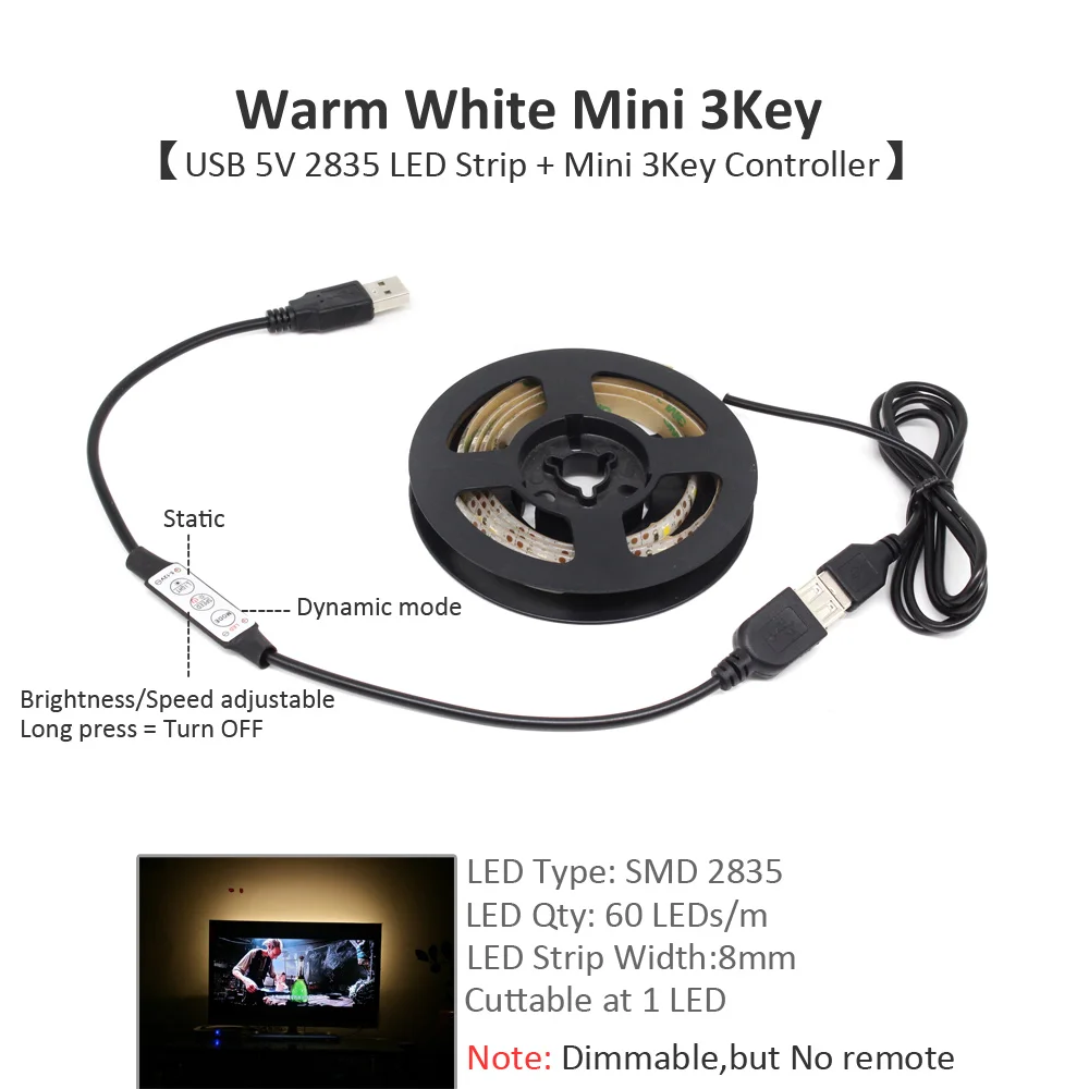 Светодиодная лента Bluetooth USB 5 V SMD 5050 3528 Водонепроницаемая RGB CCT Беспроводная Музыка USB светодиодные осветительные полосы для компьютера ТВ светильник - Испускаемый цвет: Warm White Mini 3Key