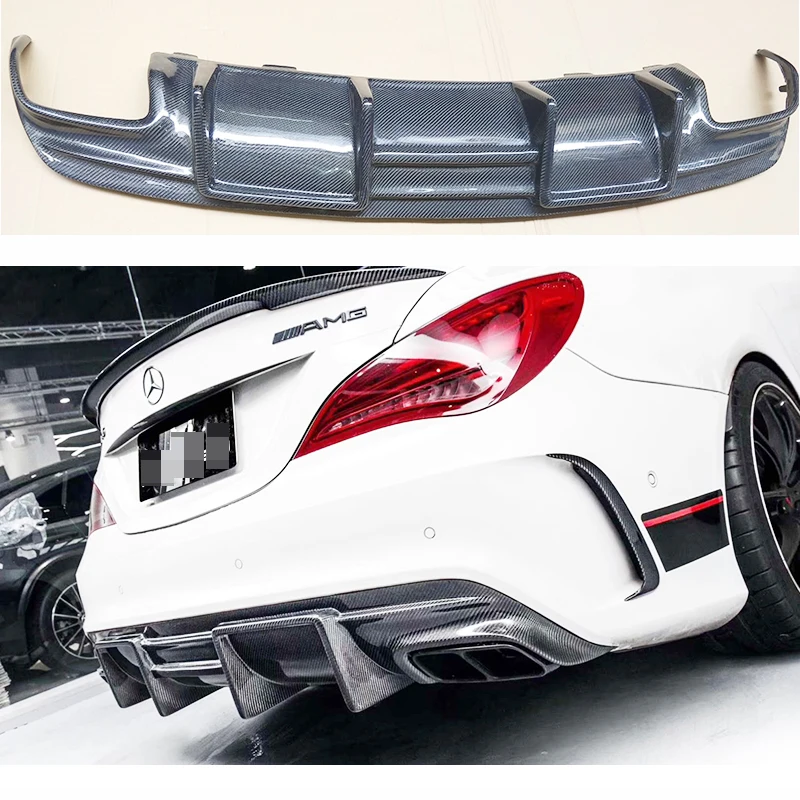 

For Benz CLA Class Mercedes W117 CLA220 200 260 CLA45 Style carbon fiber Rear Diffuser rear lip bumper with 4 - outlet Exhaust