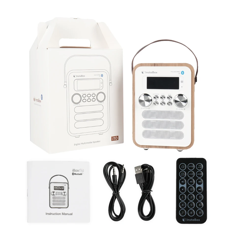 InstaBox i10 цифровой fm радио многофункциональный MP3 плеер деревянные часы с ручкой