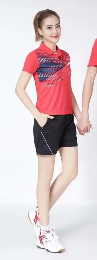 New Tennis Sports Leisure Badminton Jersey Men And Women Quick Drying Short Sleeve Shirt+shorts Clothing Set L2035YPD - Цвет: 2007B RED SET