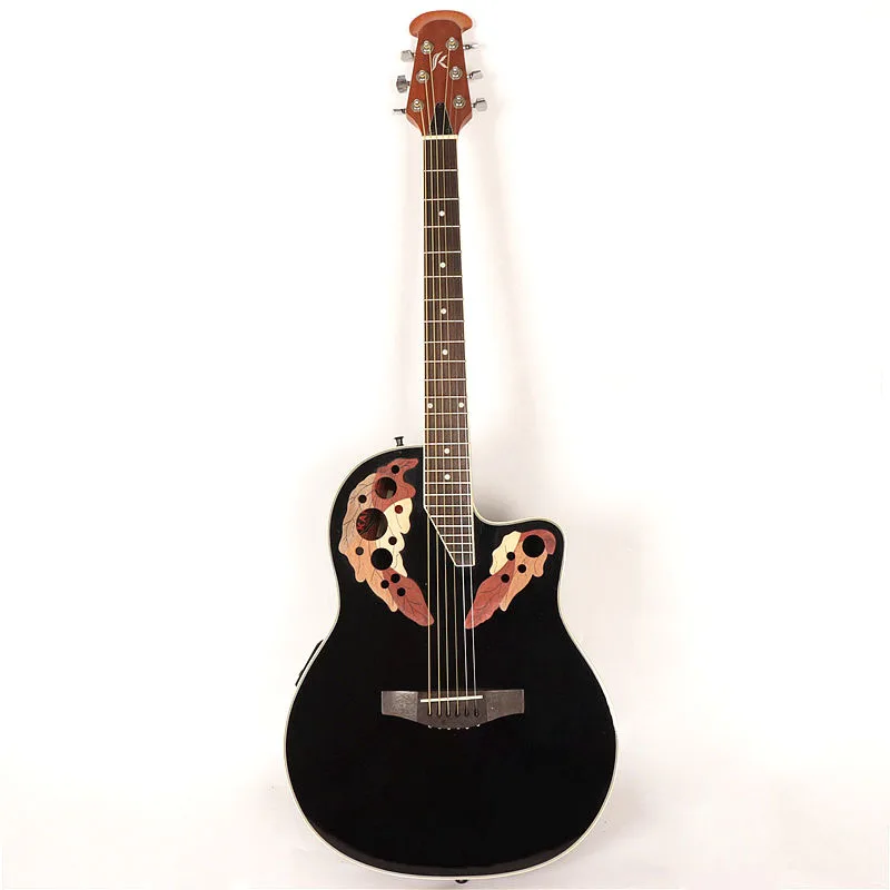 round back ovation acoustic electric guitar with fire