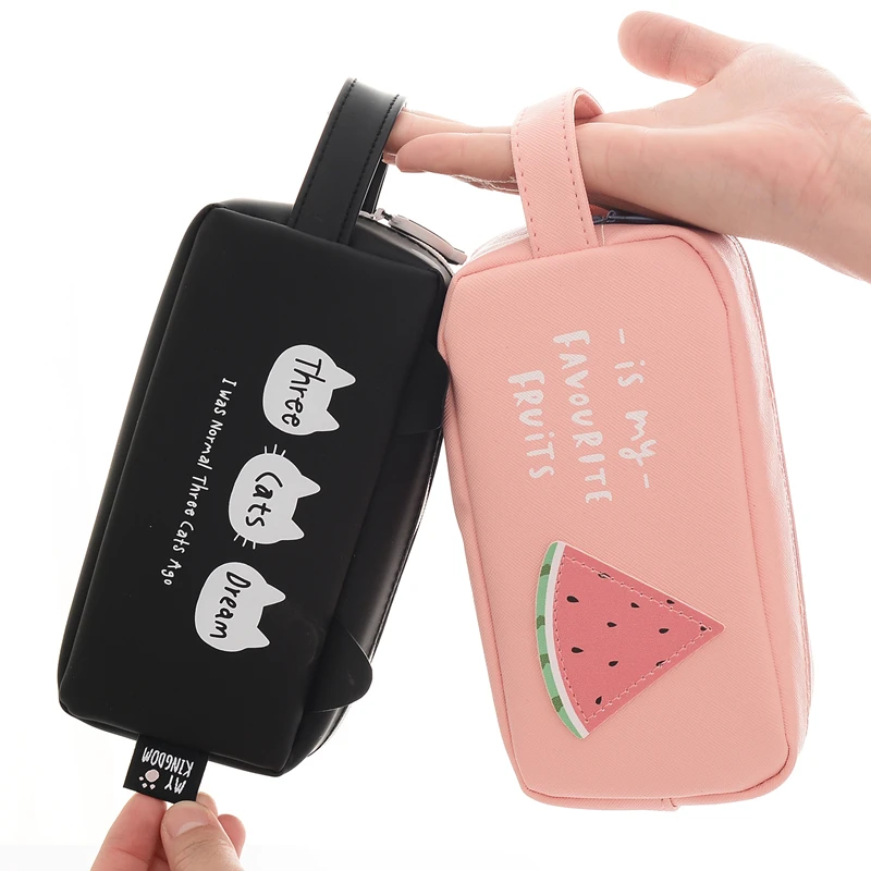 

Cute Kawaii Cat Fruit Pencil Case 3D Cartoon Penal School Pencilcase Large Canvas Silia Pen Bag Girls Boys Stationery Box Pouch