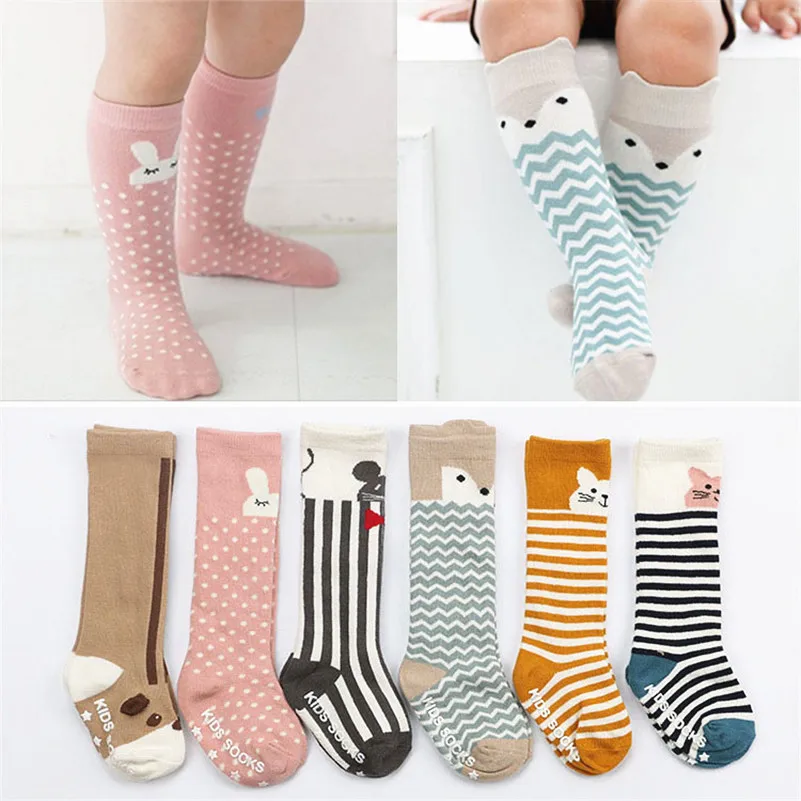 Newborn Kids Girl Boy socks Animal Pattern Anti-slip Knee High Sock Baby Fox Cat Cotton Cute Cartoon Infant Toddler socks