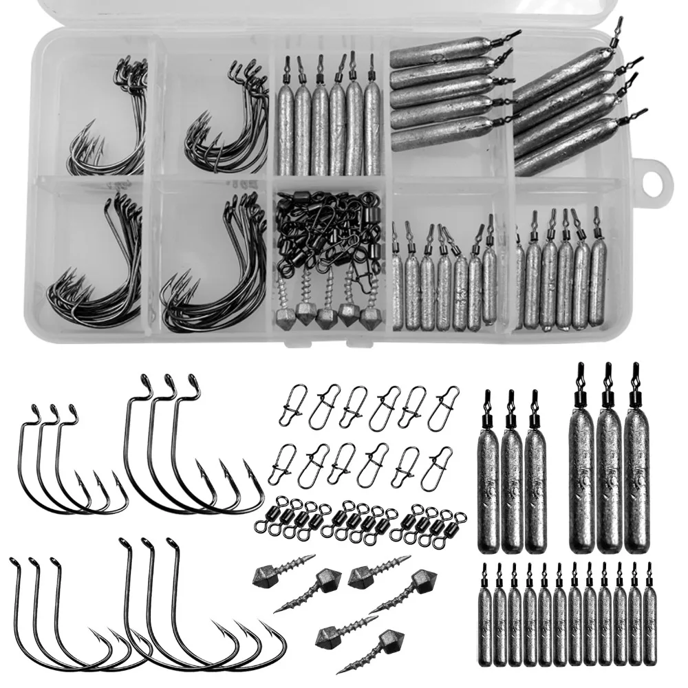 

103Pcs Wacky Rig Weights Hooks Swivels Snaps Set Fishing Accessories Fishing Tools Drop Shot Rig Sinkers Bass Fishing Tackle Kit