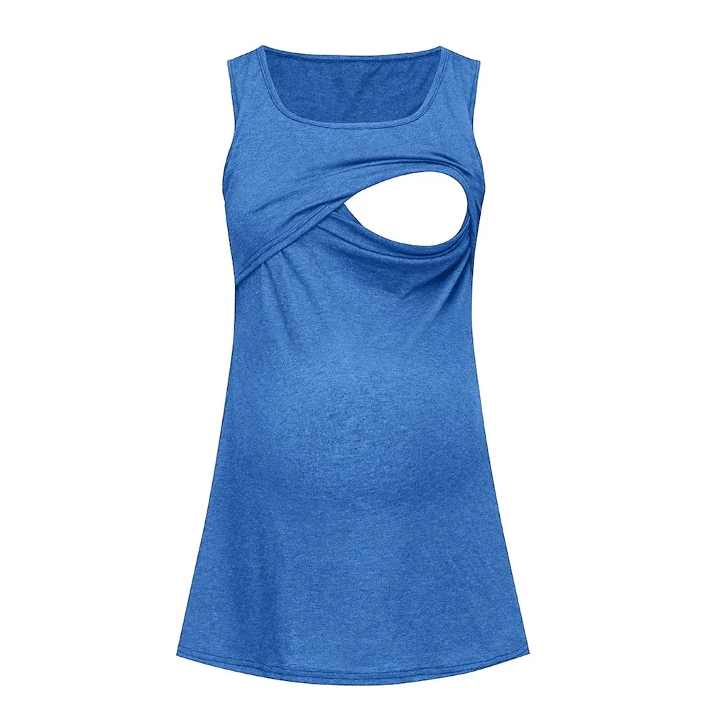 Женская летняя двухслойная блузка без рукавов для беременных и кормящих, майка для кормящих, одежда для грудного вскармливания - Цвет: Синий