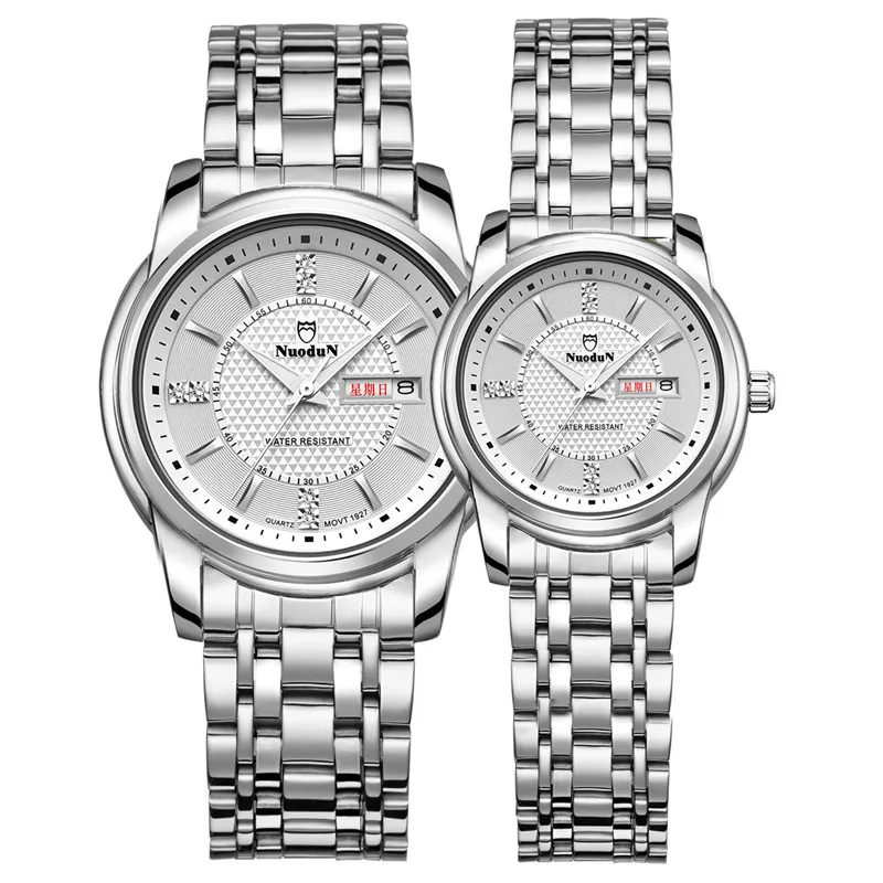 Nuodun Full Steel Watches Couple Watches For Men And Women Fashion Brand Wristwatches Dress Waterproof Watch