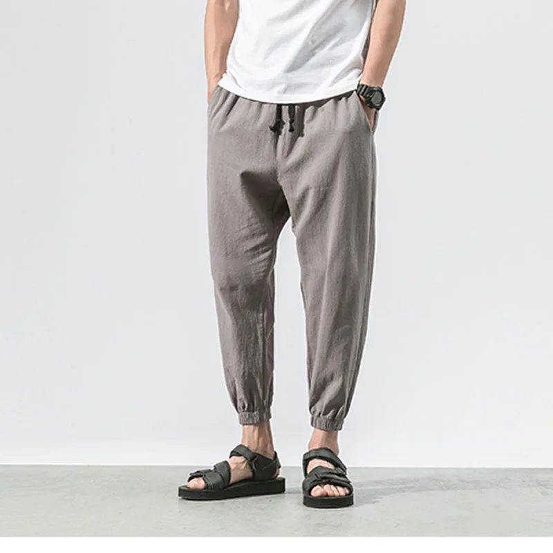 Сезон: весна–лето мужские брюки повседневные Для мужчин s Бизнес брюки тонкие льняные свободные эластичный пояс китайский Стиль прямые