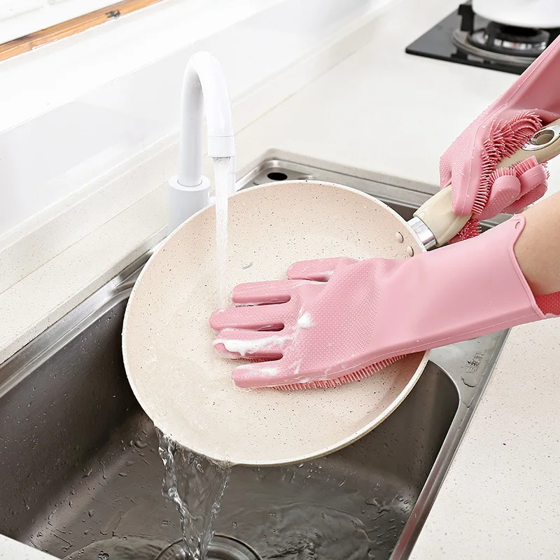 Кухня Силиконовый перчатки пара волшебный Блюдо моющиеся перчатки легко щетка для домашнего хозяйства резиновая очистки перчатки для