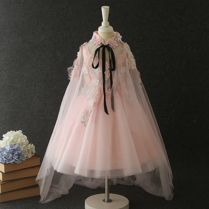 Свадебное платье с цветочным узором для девочек, шаль невесты, банкетное платье для маленьких девочек, праздничная церемония, бальное платье для выступлений - Цвет: as picture